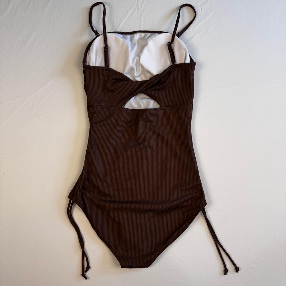 Aleumdr Women's Ribbed One Piece Tummy Control Swimsuit Cheeky Tie Side Size Sm - Picture 9 of 11